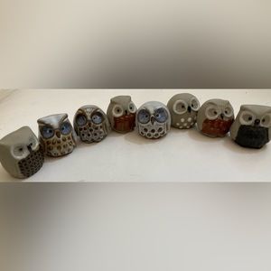 Set of 8 ceramic miniature owls